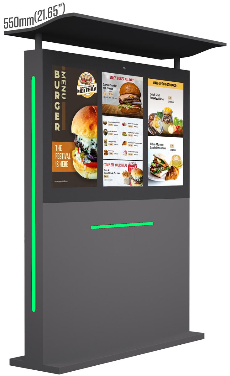 32" Outdoor Drive Thru Digital Menu Board D3 Series Three Screens Size Canopy mockup