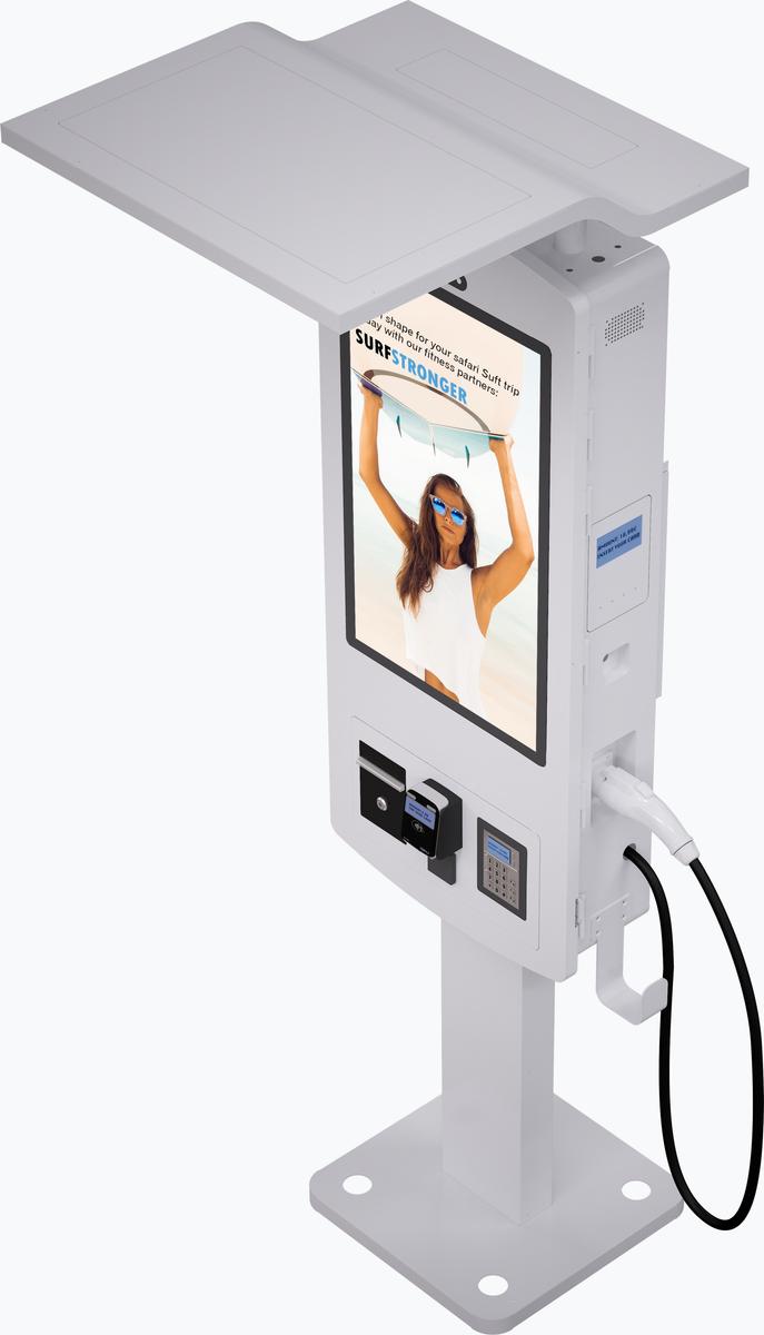 32" Outdoor Quick EV Charging Station Kiosk Mockup 2
