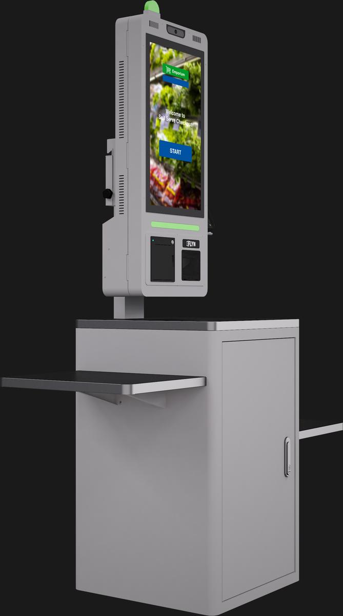 21.5" Self Ordering Kiosk Flex counter with stainless steel Mockup 4