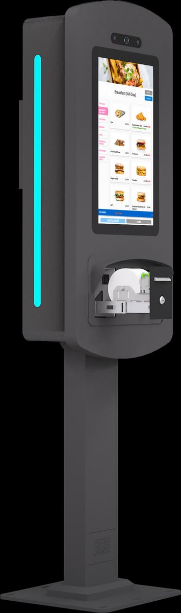 SelfServe+ 21.5" Outdoor Self Order Kiosk Black front print Mockup 2