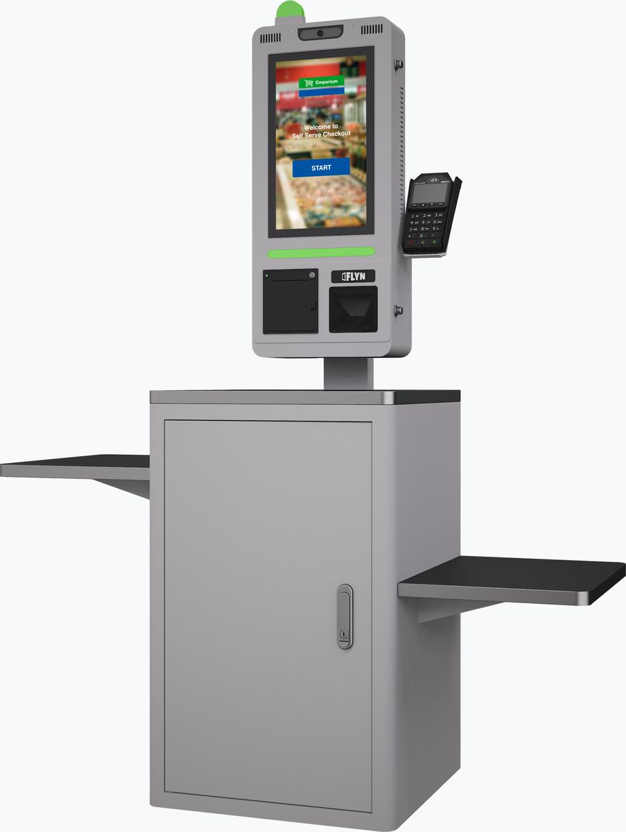 15.6" Self Ordering Kiosk Flex counter with stainless steel Mockup 1 Self Checkout Station