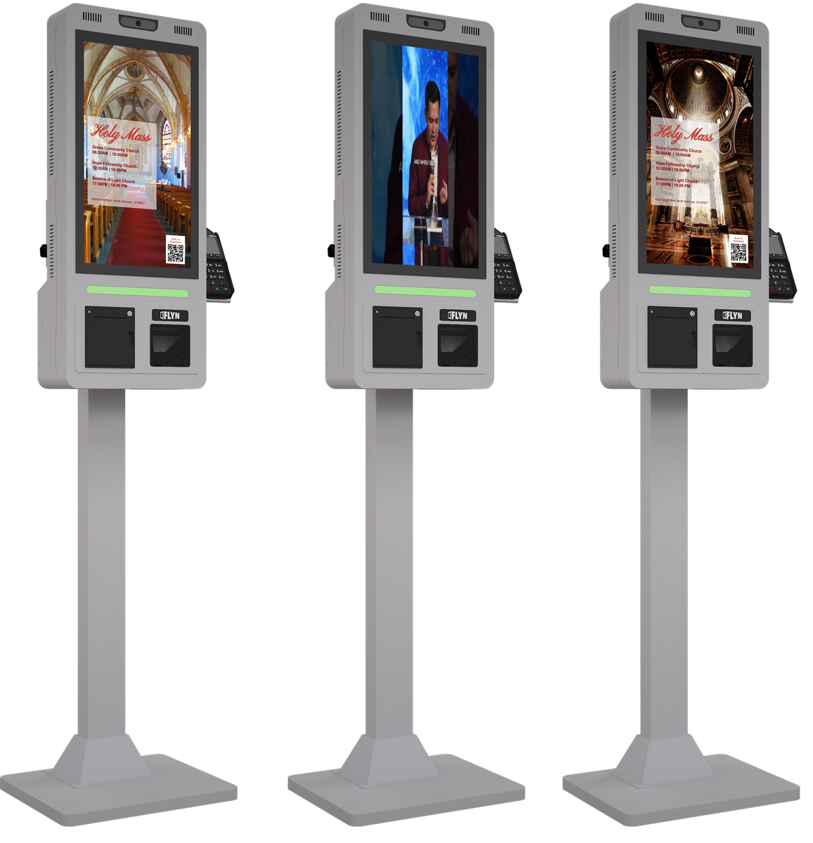 21.5" Flex QSR DONATION SHOPIFY FUNDRAISING with no altert – floor standing side by side