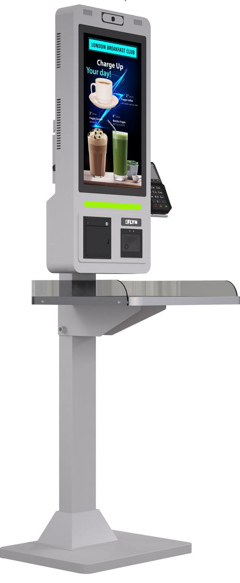 21.5" Self Ordering Kiosk Flex New Pos Stainless Steel Counter Series white Mockup 3