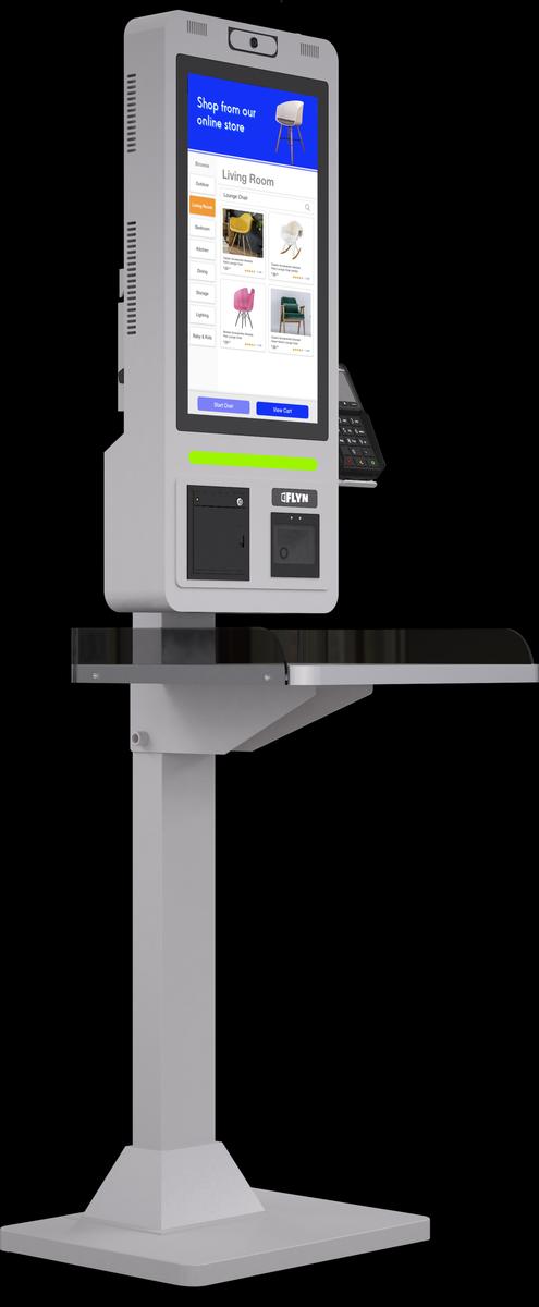 21.5" Self Ordering Kiosk Flex New Pos Stainless Steel Counter Series white Mockup 3
