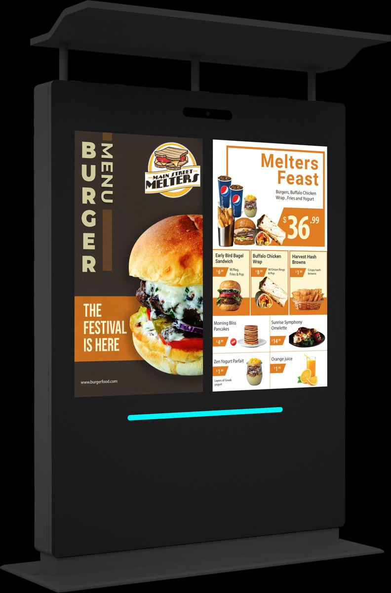 55" Outdoor Drive Thru Digital Menu Board D2 Series Dual Screens Mockup 3