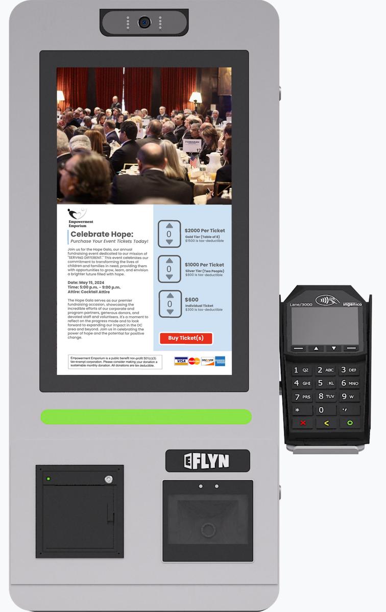 15.6" Flex QSR DONATION SHOPIFY FUNDRAISING with alert – wallmount front