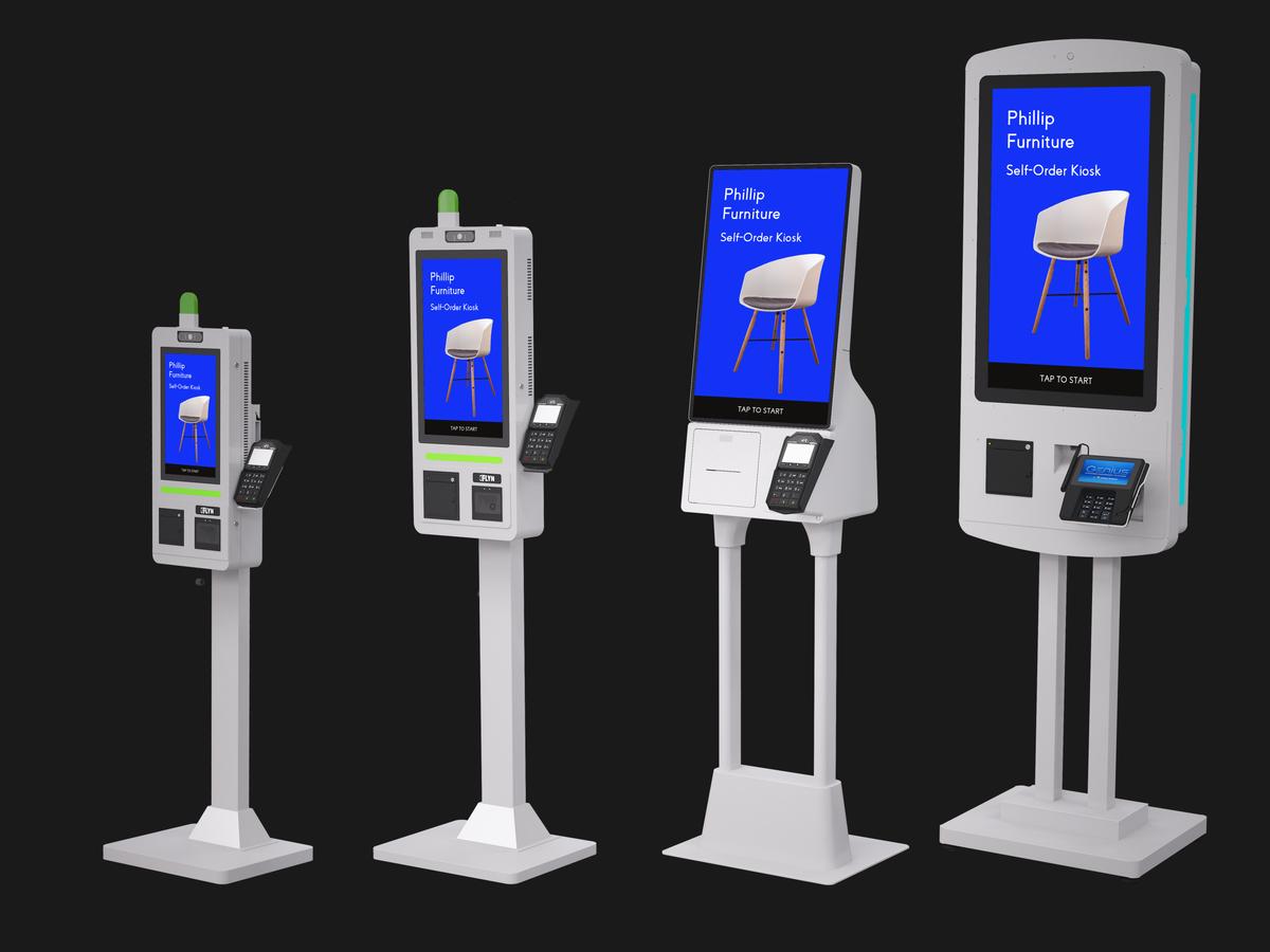 All 4 four self order kiosks samsung pro flex max rendering shopease