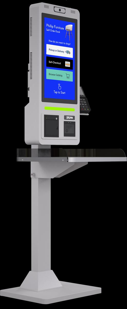 21.5" Self Ordering Kiosk Flex New Pos Stainless Steel Counter Series white Mockup 3