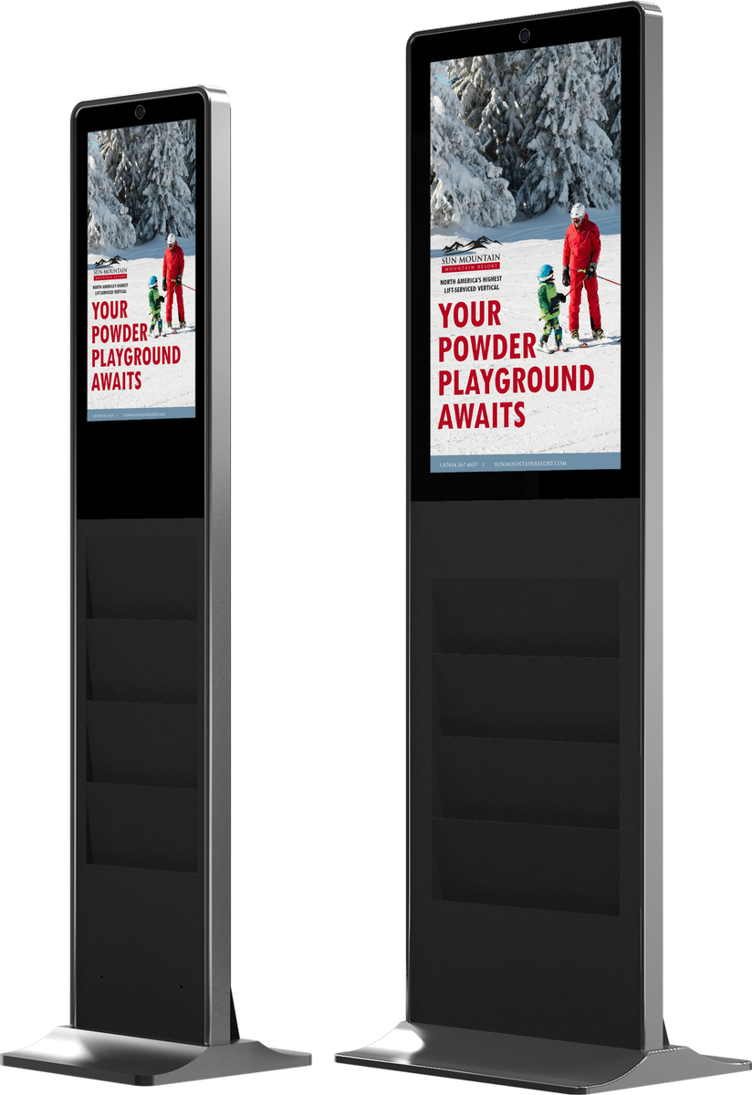 32" and 21.5" Floor Standing Touch Screen Digital Signage with Catalog Holder