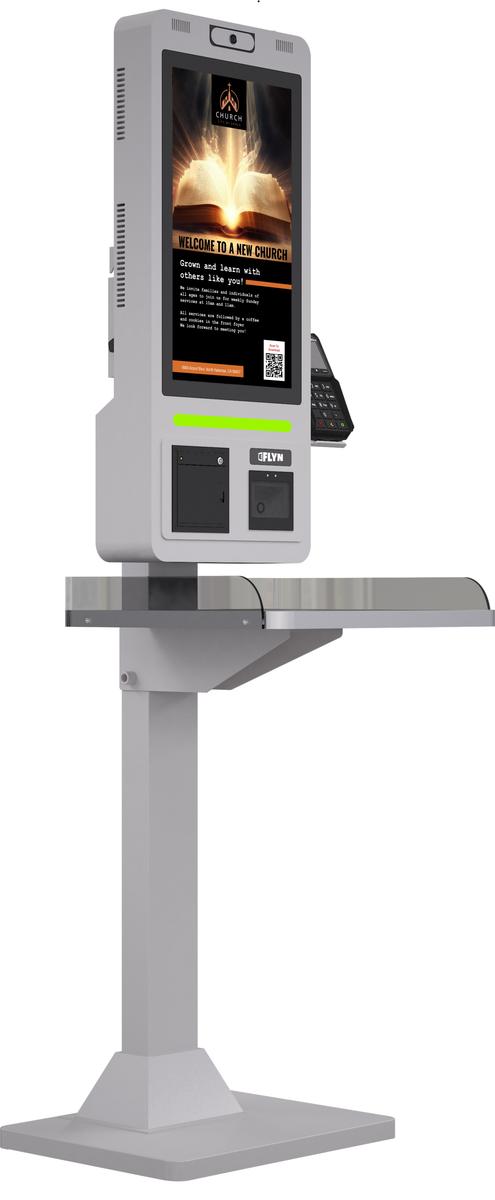 21.5" Self Ordering Kiosk Flex New Pos Stainless Steel Counter Series white Mockup 3