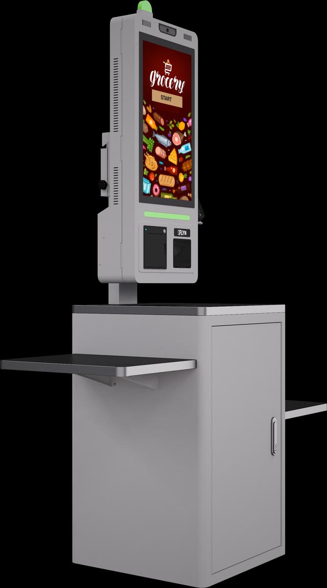 21.5" Self Ordering Kiosk Flex counter with stainless steel Mockup 3