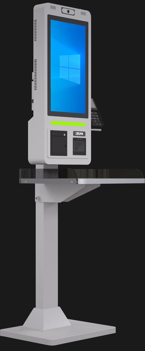 21.5" Self Ordering Kiosk Flex New Pos Stainless Steel Counter Series white Mockup 3