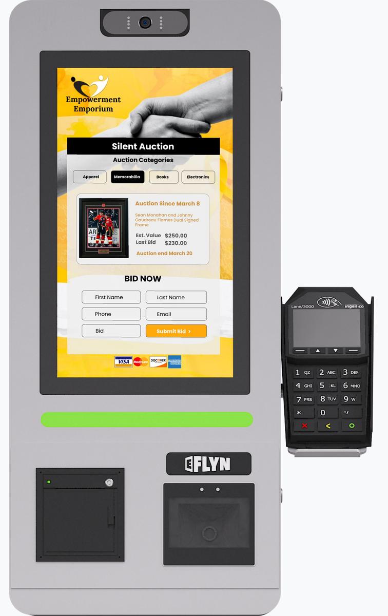 15.6" Flex QSR DONATION SHOPIFY FUNDRAISING with alert – wallmount front
