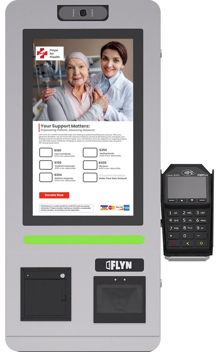 15.6" Flex QSR DONATION SHOPIFY FUNDRAISING with alert – wallmount front