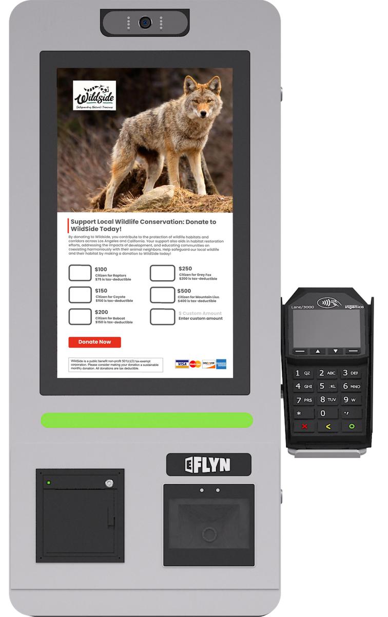 15.6" Flex QSR DONATION SHOPIFY FUNDRAISING with alert – wallmount front