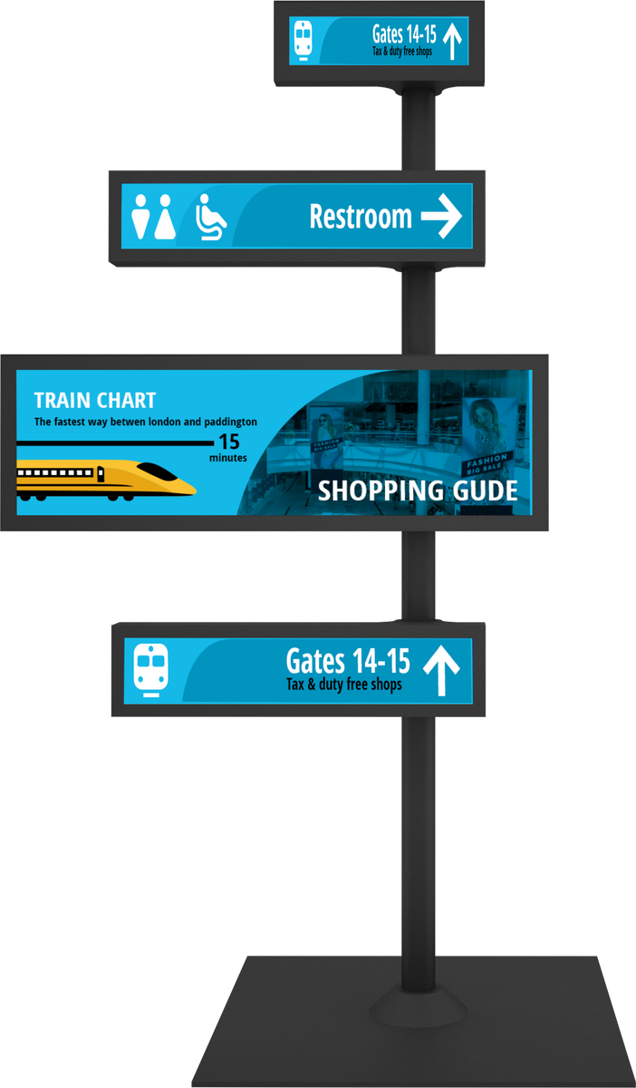 Four Screens Stretched Displays Wayfinding & Information Kiosk Mockup 5