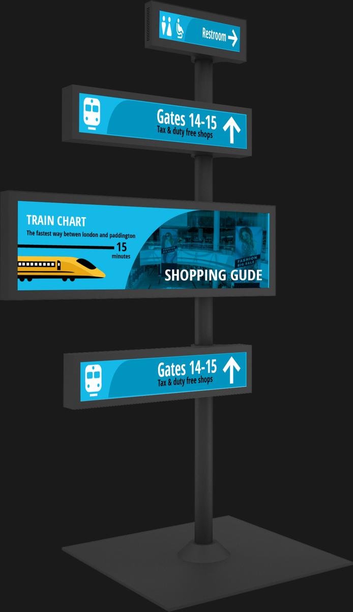 Four Screens Stretched Displays Wayfinding & Information Kiosk Mockup 2