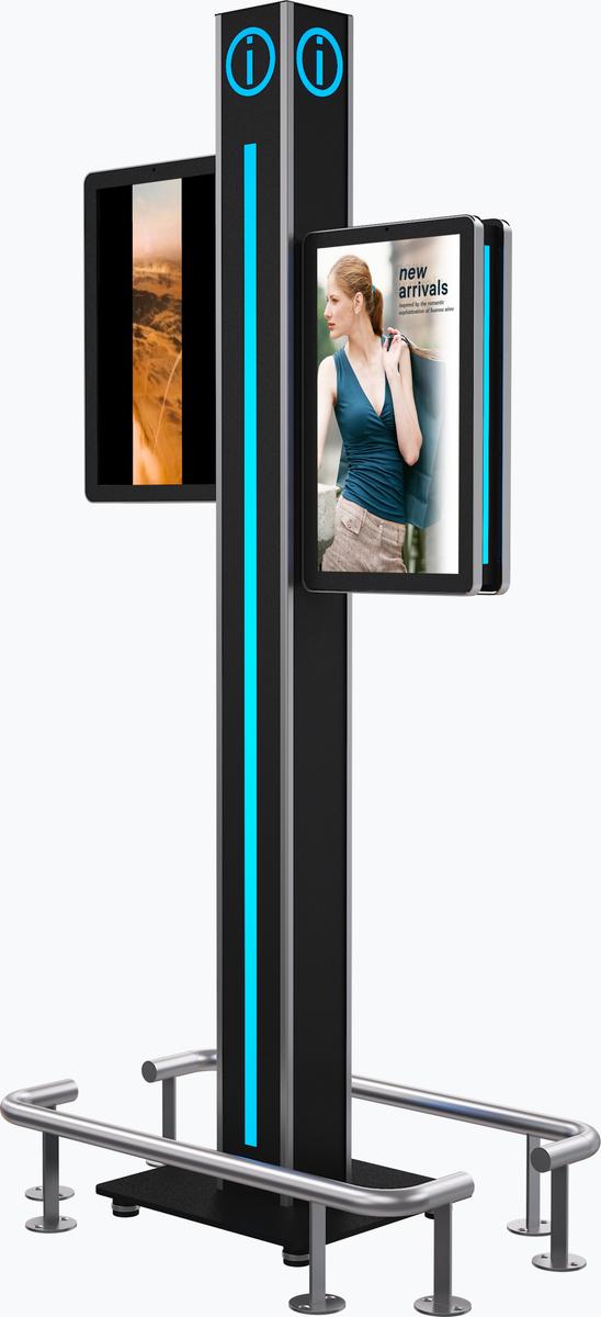 Four Screens Wayfinding Kiosk Stainless Steel Bump Rails