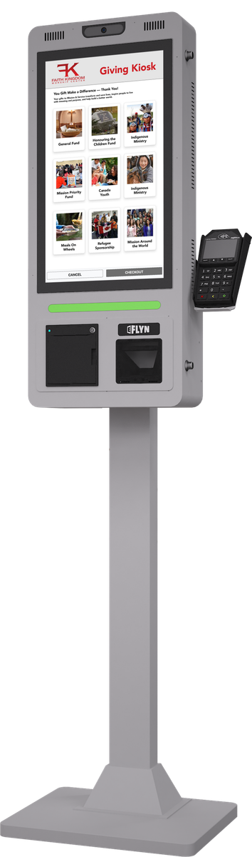21.5" Flex QSR DONATION SHOPIFY FUNDRAISING without alert good angle – floor standing